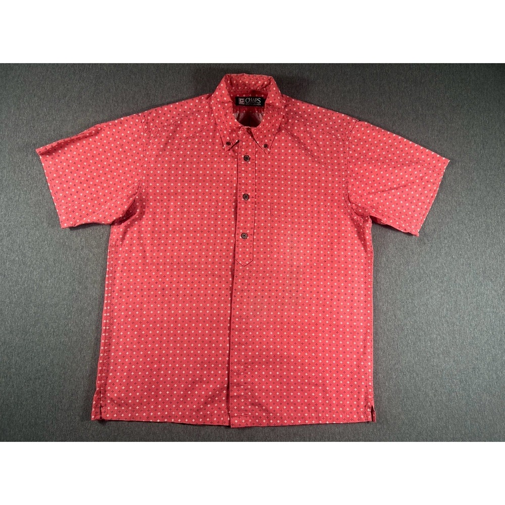 Chaps Ralph Lauren Men's Red Geometric Print Short Sleeve Button Down Shirt M